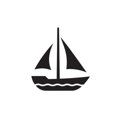 Boat Icon Symbol Black and White Illustration Nautical Ship Sail Marine Ocean Travel Vector