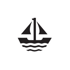 Boat Icon Symbol Black and White Illustration Nautical Ship Sail Marine Ocean Travel Vector
