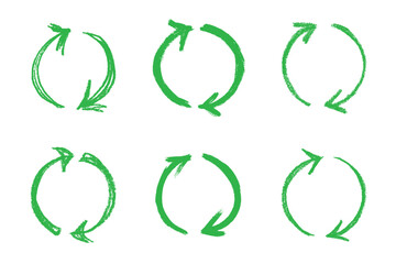Set of hand drawn recycle arrow icon Recycling resources symbol Reuse of materials, zero waste, green environment, saving the planet