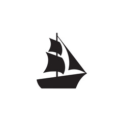 Boat Icon Symbol Black and White Illustration Nautical Ship Sail Marine Ocean Travel Vector