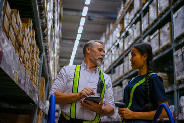 Logistics employees are working warehouse.