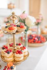 Elegant Dessert Display with Fruit-Topped Pastries
