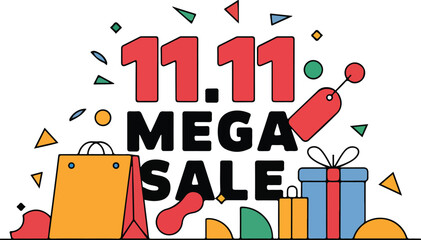 11.11 Mega Sale Banner Vector Illustration. Shopping Festival Discount Offer, Double Eleven Promotional Design, E-commerce Flash Sale Poster, Online Retail Holiday Marketing