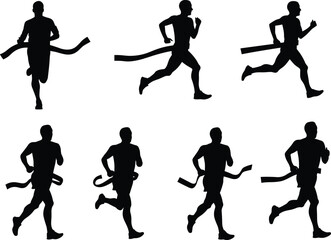 Silhouettes of Runners in Action, Marathon and Sprint Poses, Race Finish, Athletic Movement, Perfect for Sports and Fitness Themes