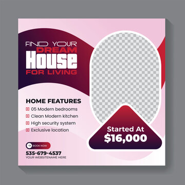 Real estate home social media instagram post or web banner template