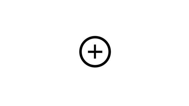 Plus sign icon. Seamless looped 4k animation on white background	