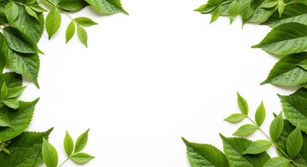 Vibrant foliage frame on white backdrop showcases nature's beauty and freshness, perfect for