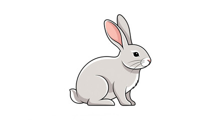 Cute Grey Rabbit Sitting Calmly on an Isolated transparent background