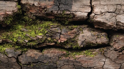 Aged Tree Bark with Moss Highlighting Nature Texture and Organic Decay