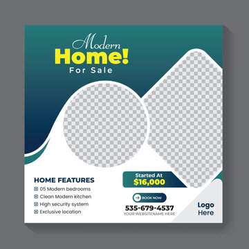 Real estate home social media post or promo web banner design template