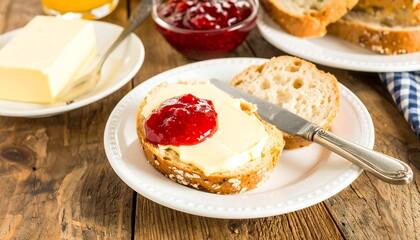 Bread with jam and butter