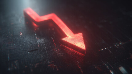 bold red downward sloping arrow on dark grid background with subtle data points dramatic glow financial crisis concept illustration concept scene visual for commercial design use high detail quality