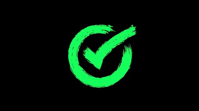 Ink brush approved symbols in green color 4k animation looping