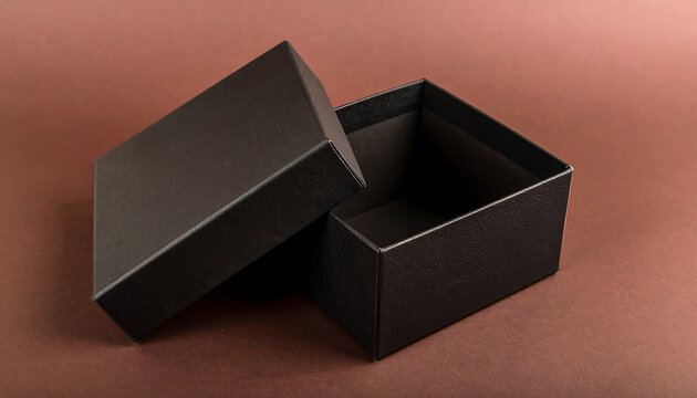 Empty black gift box on maroon background - Powered by Adobe