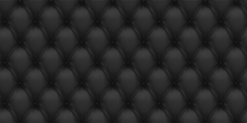 Black buttoned leather upholstered background - eps10 vector. Realistic capitone texture background. Seamless luxury cushioned surface.