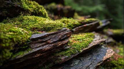 Fototapeta premium Natural Stone Formation with Green Moss Highlighting Forest Texture and Depth