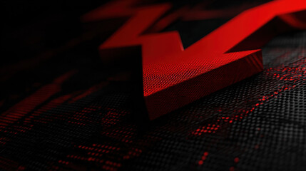 bold red downward sloping arrow on dark grid background with subtle data points dramatic glow financial crisis concept illustration concept scene visual for commercial design use high detail quality
