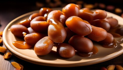 a close up of sweet tamarind candy captured in cinematic lighting with lifelike colors vibrant textures and natural reflections that enhance the beauty and realism of the dish