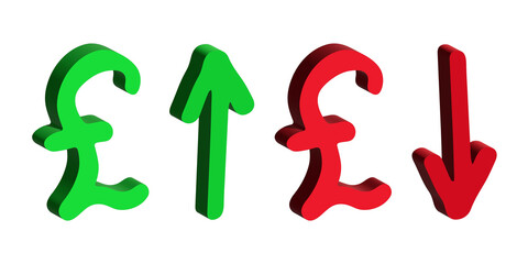 3d british pound currency symbol Growth and fall profit with arrow up and down Element for design
