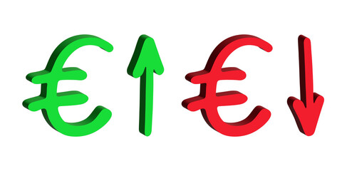 3d euro currency symbol Growth and fall profit with arrow up and down Element for design