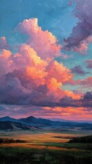 Naklejka premium Colorful sunset over a valley