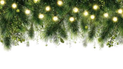 Glowing Christmas Lights and Snowy Fir Branches