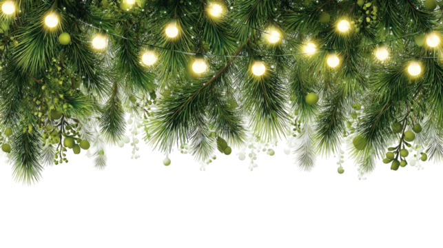 Glowing Christmas Lights and Snowy Fir Branches