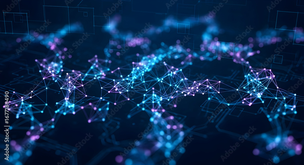 Fototapete abstract technology background. dynamic digital network concept with interconnected lines and glowin