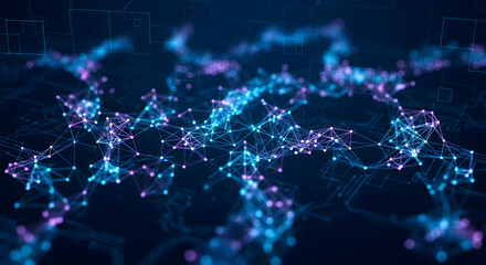 Abstract technology background. Dynamic digital network concept with interconnected lines and glowing dots, perfect for tech, AI, and data visualization