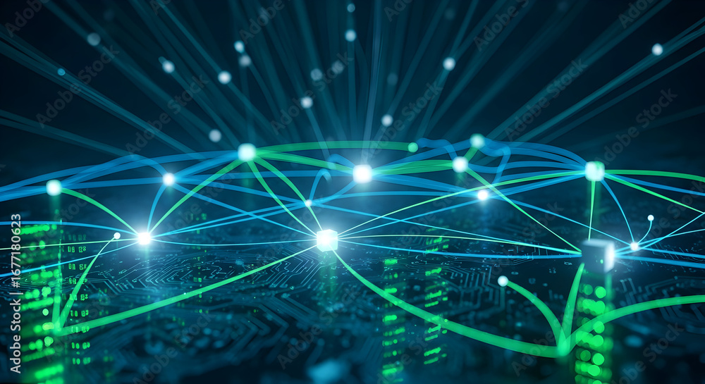 Aufkleber abstract technology background. dynamic digital network concept with interconnected lines and glowin