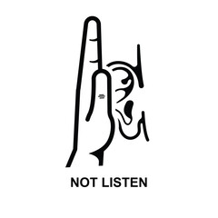 Not listen icon. Hand covering ear isolated on background vector illustration.