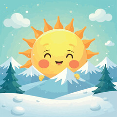 Fototapeta premium sun, cartoon, illustration, vector, summer, nature, smile, sky, cloud, fun, child, animal, face, sunny, design, flower, drawing, sea, art, day, beach, lion, weather, water, sunlight