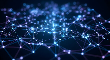 Abstract technology background. Dynamic digital network concept with interconnected lines and glowing dots, perfect for tech, AI, and data visualization