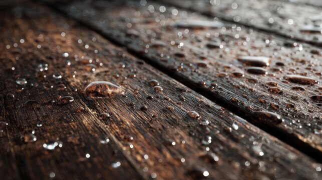 Natural Wood Texture After Rain Featuring Water Drops and Time Worn Surface - Powered by Adobe