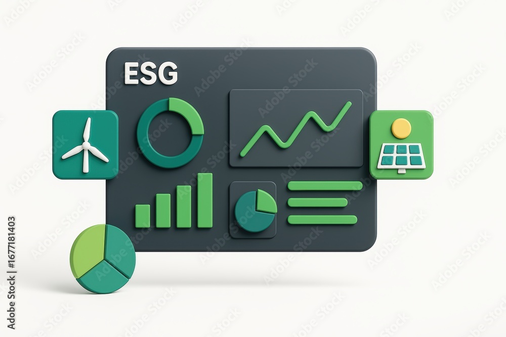 Aufkleber modern esg dashboard with icons and graphs for sustainability metrics visualization