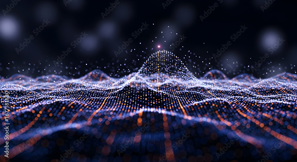 Aufkleber technology data visualization with glowing blue and purple dots and lines representing digital infor