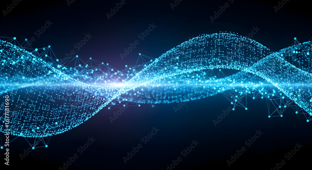 Fototapete 3d data visualization with flowing digital network connecting points, perfect for tech concepts. wav