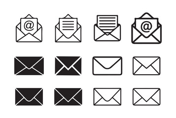 Vector Collection of Email Envelope Icons in Black and Outline Variations