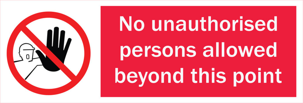 No Unauthorized Personnel Beyond this Point sign logo, badge, icon, sticker, label, emblem, stamp, symbol, black, line, flat vector, isolated illustration.	
