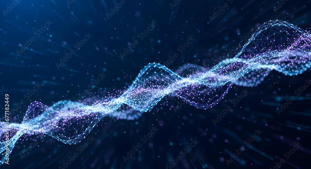 Aufkleber technology data visualization with glowing blue and purple dots and lines representing digital infor