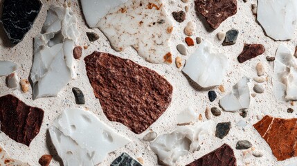 Close Up of Terrazzo Material with Mixed Stone Aggregates and Clean Modern Finish