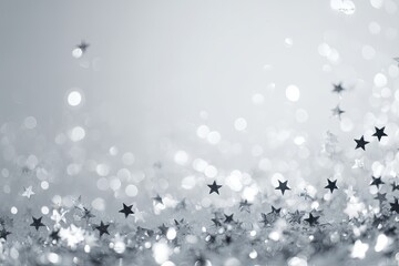 Silver star confetti on a soft gray background