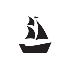 Boat Icon Symbol Black and White Illustration Nautical Ship Sail Marine Ocean Travel Vector