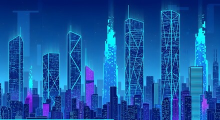 Obraz premium Abstract Futuristic Neon City Skyline at Night