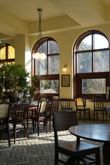 The interior of the cafe is cozy