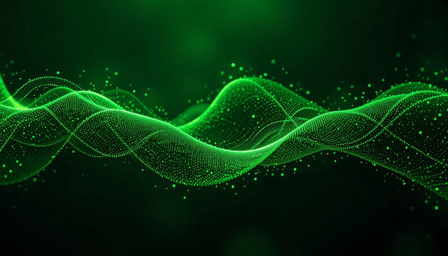Abstract green waves of light on a futuristic curve pattern design, a vector art illustration for a flowing energy texture background - Powered by Adobe