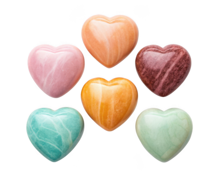 Colorful marble hearts isolated on transparent background
