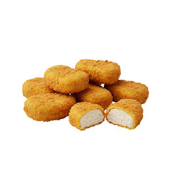 Golden Chicken Nuggets Delight: A close-up, inviting image of a pile of perfectly cooked chicken nuggets, golden-brown and crispy, ready to satisfy any craving.