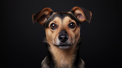 &ldquo;Mixed Breed Dog with Sad Eyes and Tilted Head on Black Background &ndash; Emotional Pet Portrait&rdquo;