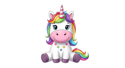 Adorable baby unicorn with rainbow colored mane and tail.